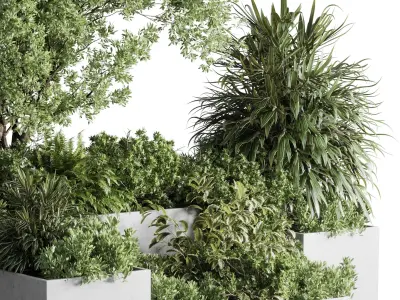 Concrete box plants on stand set indoor 385 Low-poly 3D model