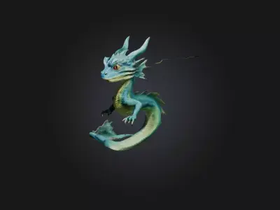 Realistic Water Dragon Model Low-poly 3D model