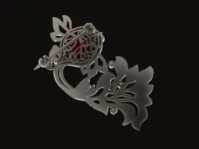 Brooch Gold Fish with Gems 3D print model