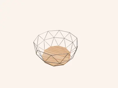 Metal and Wood Fruit Bowl - Geometric Wireframe Basket 3D Model  Low-poly 3D model