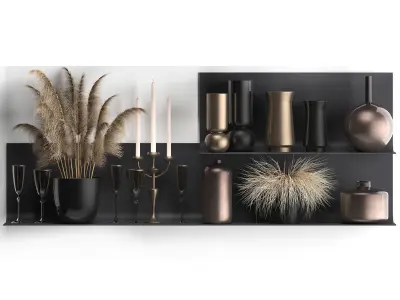 Collection of decor dried flowers on a shelf 3D model