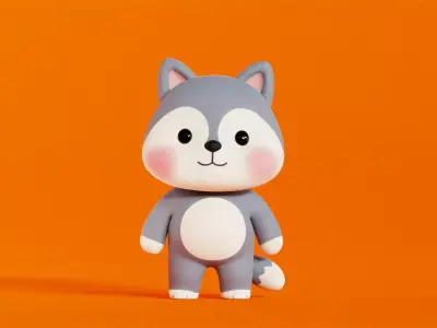 Wolf Character Cartoon Chibi Kawaii Rigged Animated Low-poly 3D model