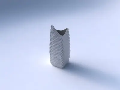 Vase double arc rectangle with twisted diagonal grid dents 3D print model