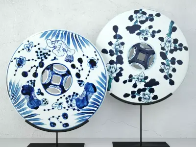 Blue and White Ceramic Disks 2 3D model