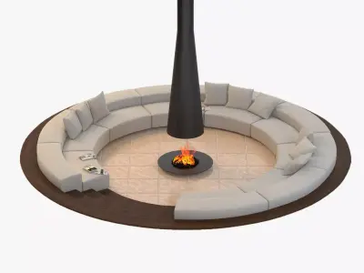 Circular Conversation Sofa With Firepit 3D model