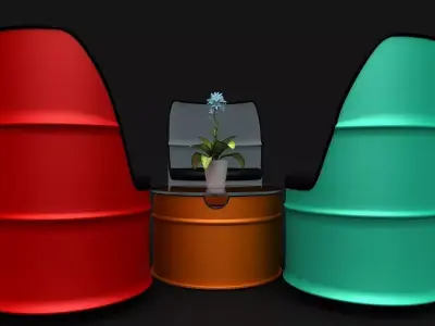 Barrel chair and center table 3D model