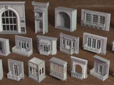Building Facade Collection 6 - 18 pieces 3D model