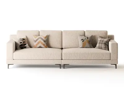 3-seater Modish Cream Solid Color Sofa 3D model