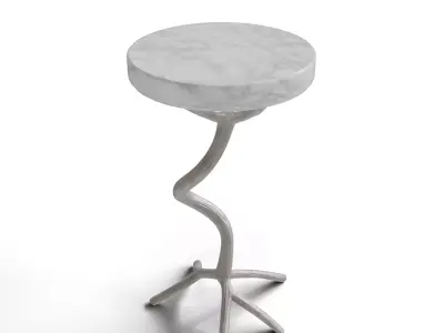 White Marble Round Accent Table with Aluminum Pedestal 3D model