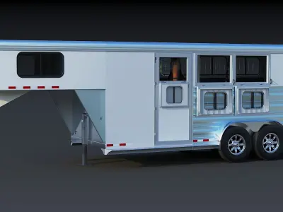 Gooseneck horse trailer with interior and horse Low-poly 3D model