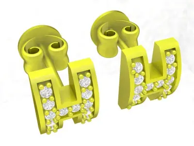 5788 luxury diamond H earring 3D print model