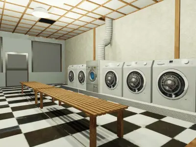Laundromat Exterior with Interior Free low-poly 3D model