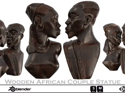 Wooden Tribal Couple Statue - African-Inspired Art 3D Model 3D model