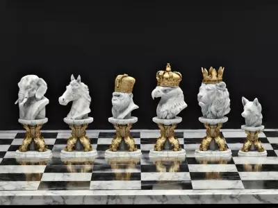 Safari Animal Chess Bundle - Crowned Lion Eagle Gorilla - 3D STL 3D print model