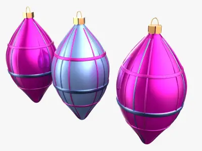 Christmas Tree Ornament Set6 - Pink LightBlue Low-poly 3D model