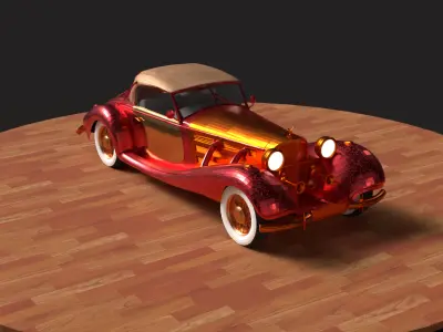 Chinese red  vintage car   Low-poly 3D model