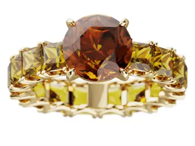 Ring with Round Center Stone and Princess-Cut Side Stones 3D print model