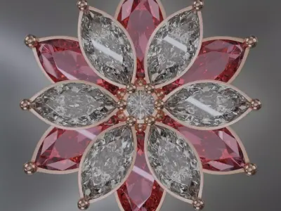 six leaf flower ring rose gold with gemstone 3D model jewelry 3D model