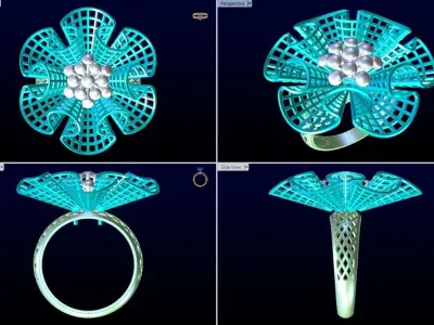  Mesh flower ring - Italian rings - Womens Rings - N6434 3D print model