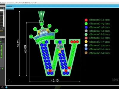 Luxury Diamond Letter W Pendant  3187 3D print model