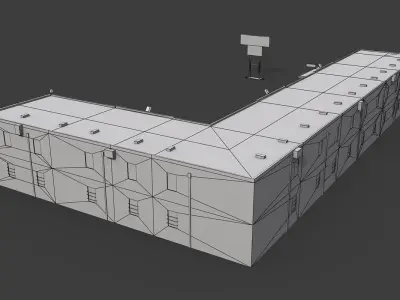 Motel building with roof Low-poly 3D model