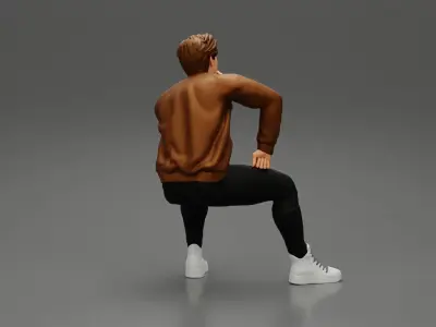 man in leather jacket sitting in thinking pose 3D print model