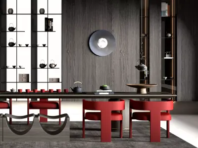 Chinese tearoom study room  Low-poly 3D model