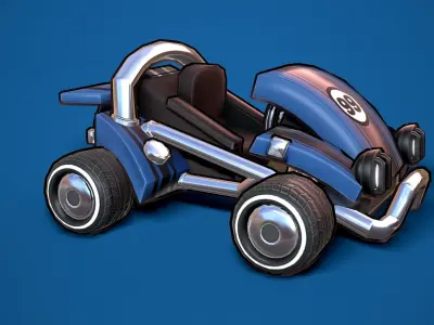 Kart Cartoon Green energy Low poly game ready Low-poly 3D model