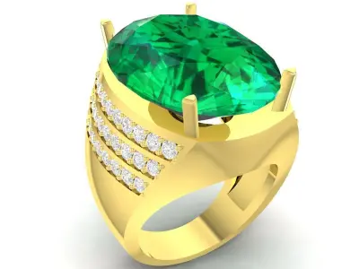 Luxury Triple Row Pave Oval Gemstone Ring Design 3506 3D print model