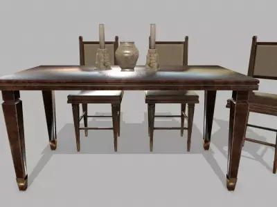 Table Set wooden chair Low-poly 3D model