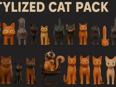 Stylized Cat Pack  35Plus LowPoly 3D Cat Models  3D model