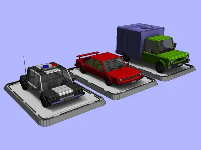 3 Cartoon Low Poly Cars Set Low-poly 3D model
