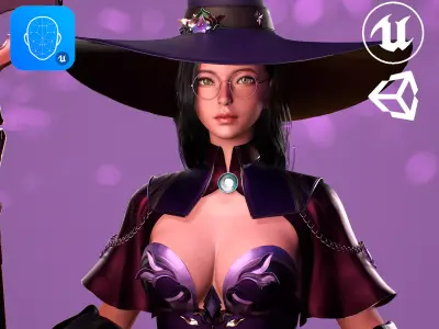 Witch -Cute Wizard Sorcerer Mage Stylized Character Cartoon Girl Low-poly 3D model