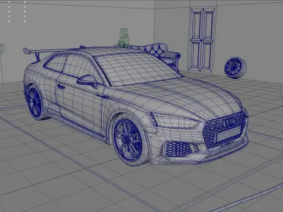 AUDI RS5 in garage Low-poly 3D model