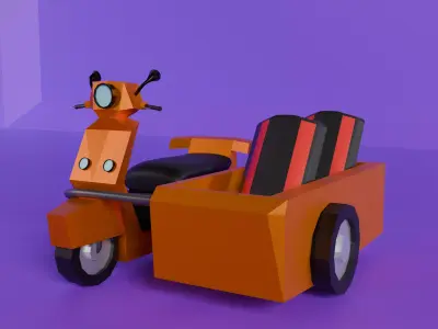  Low Poly  motorcycle with Sidecar  Low-poly 3D model