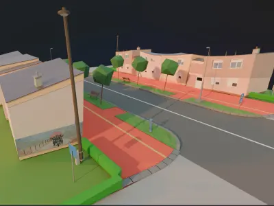 Street with stylized buildings  Free low-poly 3D model