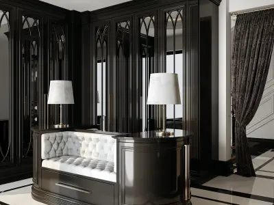 Black White Classic Interior 3ds Max Corona Renderer Scene Low-poly 3D model