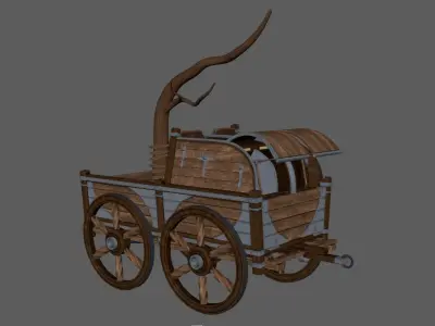 Caravan - 3 wooden wagon with tree 3D model