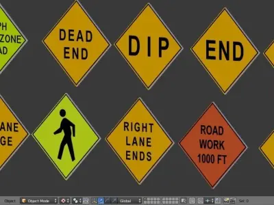 Road Signs Collection with Textures - US Signs Set - 50 Items Low-poly 3D model