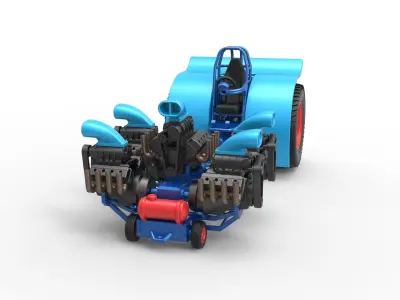Pulling tractor with 5 engines V8 Version 3 Scale 1 to 25 3D print model
