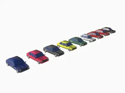 set of cars Low-poly 3D model