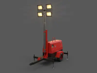 PBR Mobile Light Tower Generator B - Red  Low-poly 3D model
