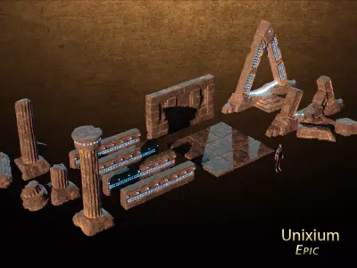 Modular Ancient Atlantean Temple Low-poly 3D model