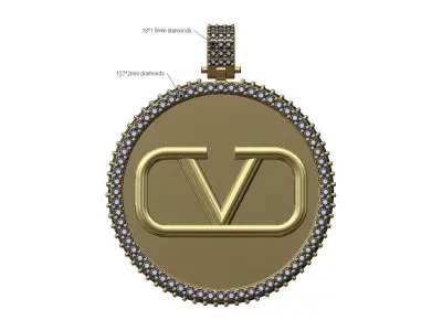 Large 40mm iced V logo Valentino pendant with bail 3D print model