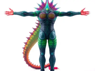 Colorful Reptilian Creature Model Pack Low-poly 3D model