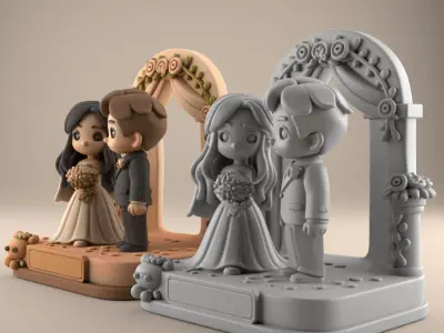 Cute Wedding Couple 3D STL Model Decor 3D print model