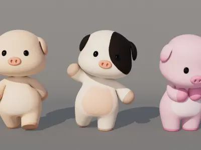 Rigged Cartoon Pig Low-poly 3D model
