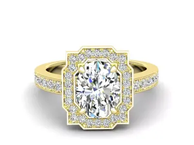 Engagement Diamond Halo ring oval 3D print model