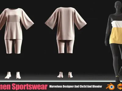 8 Women Sportswear Outfits In Clo3D And Blender Low-poly 3D model