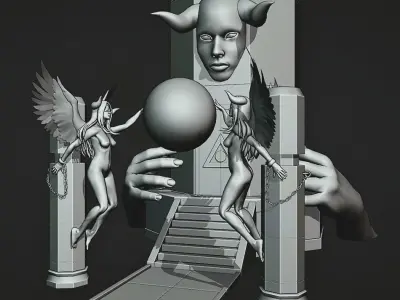 Nothingness tower with demon head Low-poly 3D model